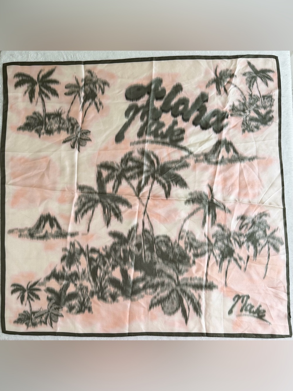 Maje Palm Tree Silk Square Scarf Green Pink Cream 27” EUC
